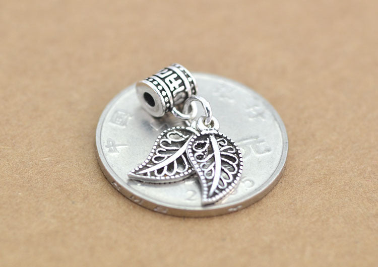 Sterling Silver Tiny Om Mani Padme Hum Column and Leaves Charm Pendant S925 Finding