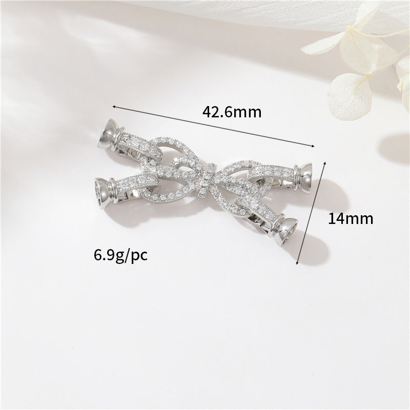 2 Bowknot Butterfly Floral Lobster Clasp Shell Rhinestone Embellished 14K GF Spring Buckle Clasps Connector