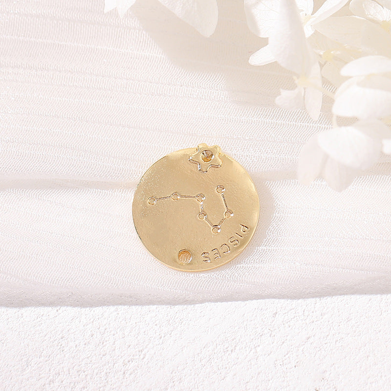 2 Round Zodiac Piece Charm Pendant 14K GF