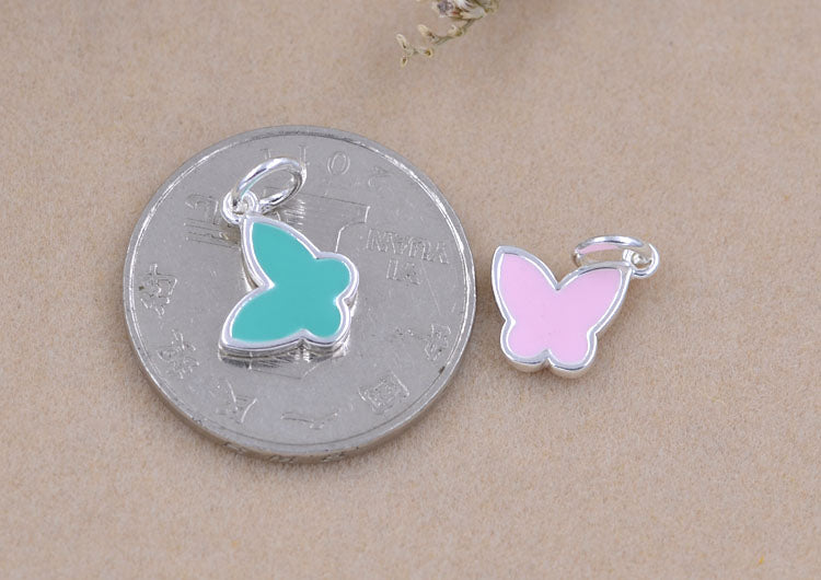 Pendentif à breloque papillon en forme de cœur en émail époxy en argent sterling S925
