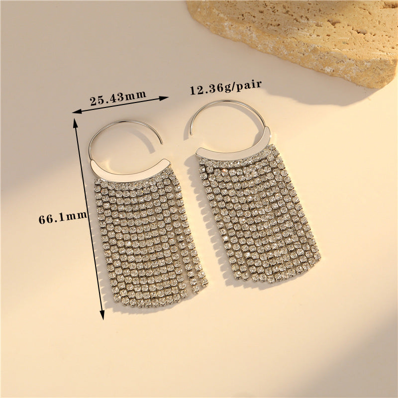 4 boucles d'oreilles à pampilles en chaîne serpent, ornées de strass, boucles d'oreilles 14K GF