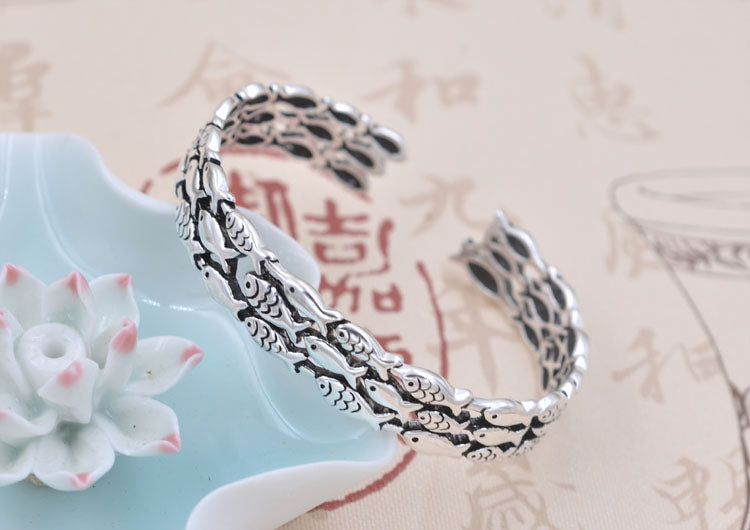 Bracelet de poisson à cercle ouvert en argent sterling S925