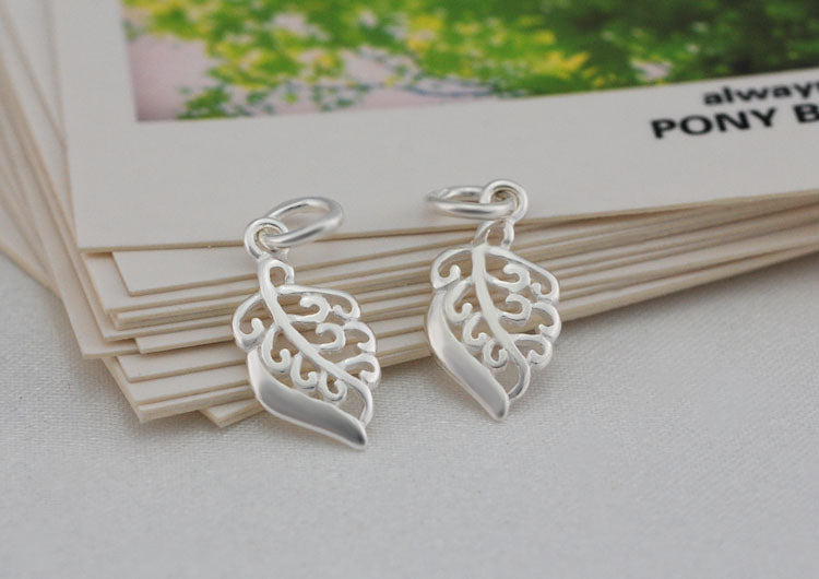 Sterling Silver Tiny Hollow Leaf Charm Pendant S925 Finding