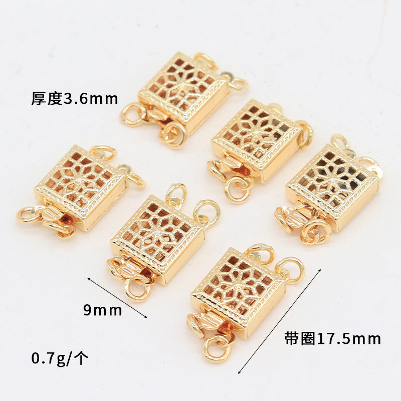 2 Double Looped Plug In Hollow Square Floral Clasp 14K GF Necklace Bracelet Clasps Connector