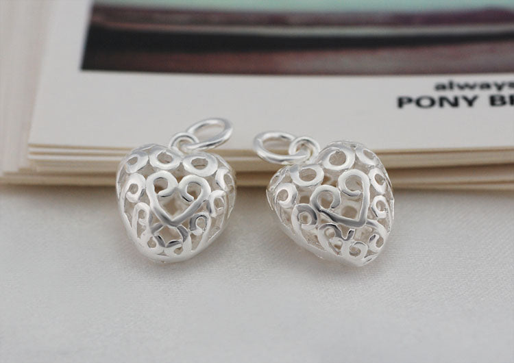 Sterling Silver Tiny Hollow Heart Charm Pendant S925 Finding