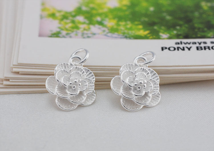 Sterling Silver Tiny Peony Floral Charm Pendant S925 Finding