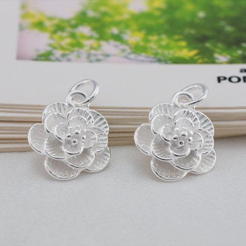 Sterling Silver Tiny Peony Floral Charm Pendant S925 Finding