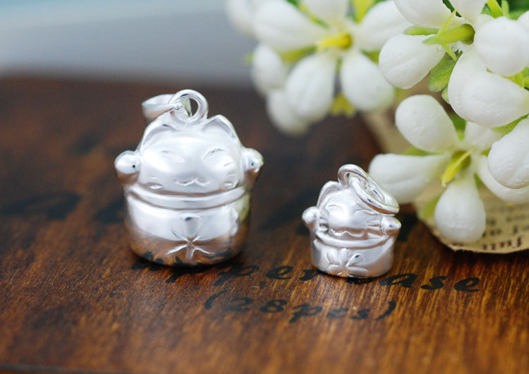 Sterling Silver Tiny Wealth Cat Charm Pendant S925 Finding