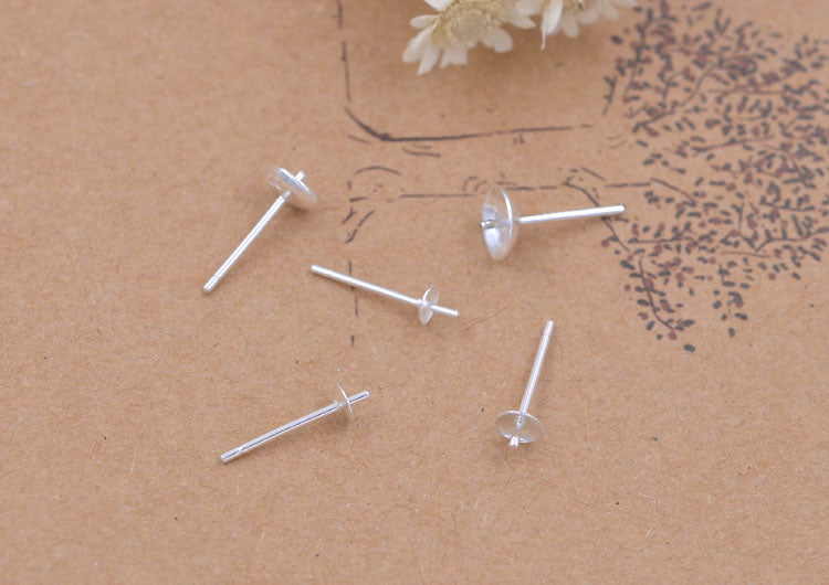 Boucles d'oreilles à tige rondes en argent sterling, perle à moitié percée, découverte S925 vierge