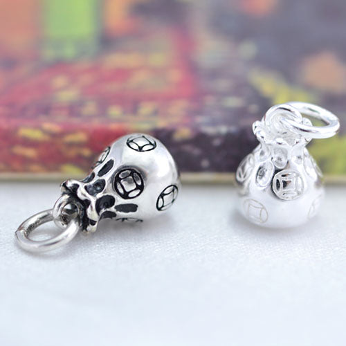 Sterling Silver Tiny Money Coin Gourd Charm Pendant S925 Finding