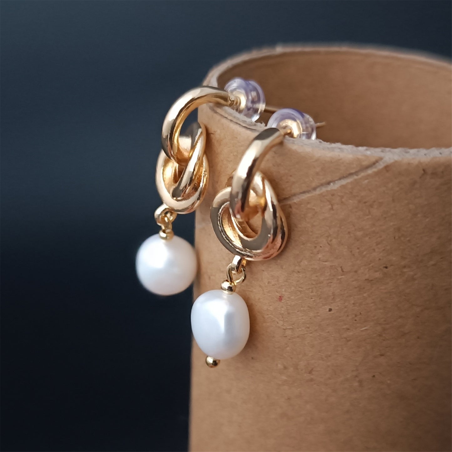 Boucles d'oreilles en perles baroques d'eau douce naturelles, usage quotidien, clou d'oreille noué GF 14K