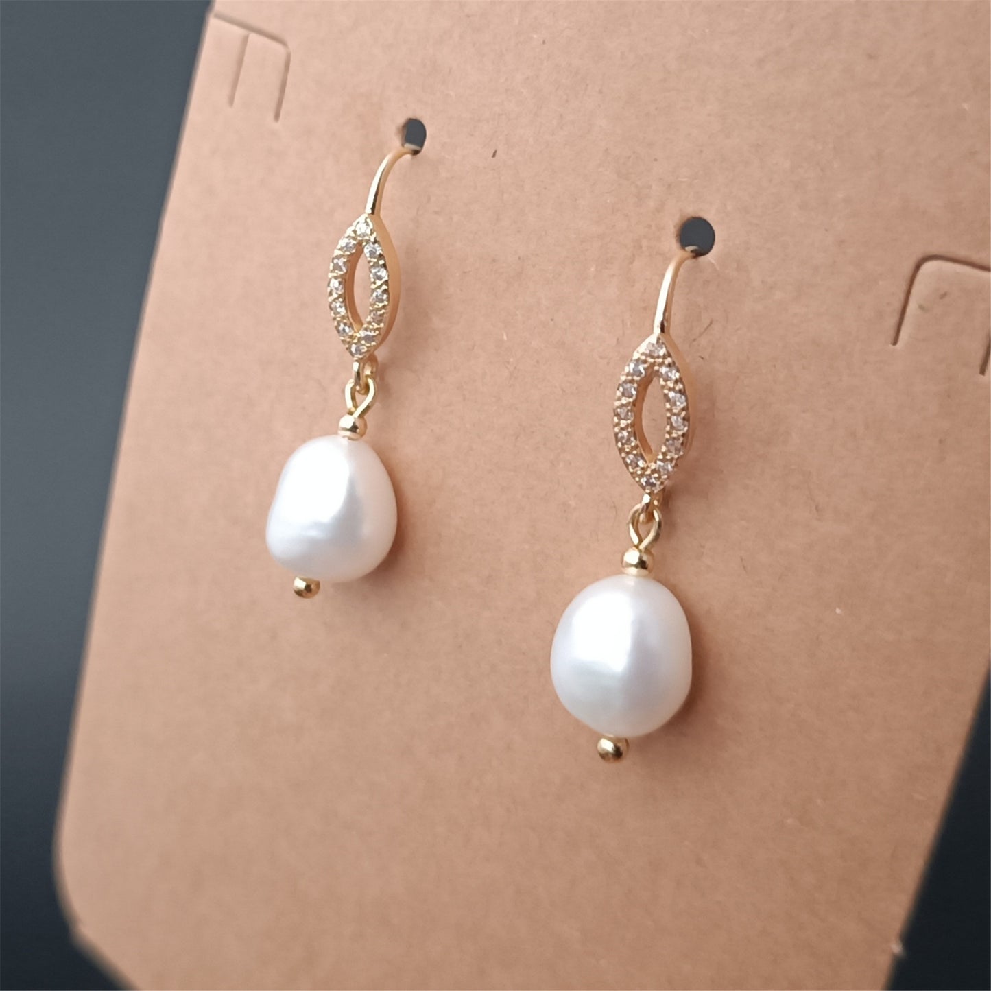 Natural Freshwater Baroque Pearl Earrings Daily Wear CZ 14K GF Plain Ear Hook Dangle Earing
