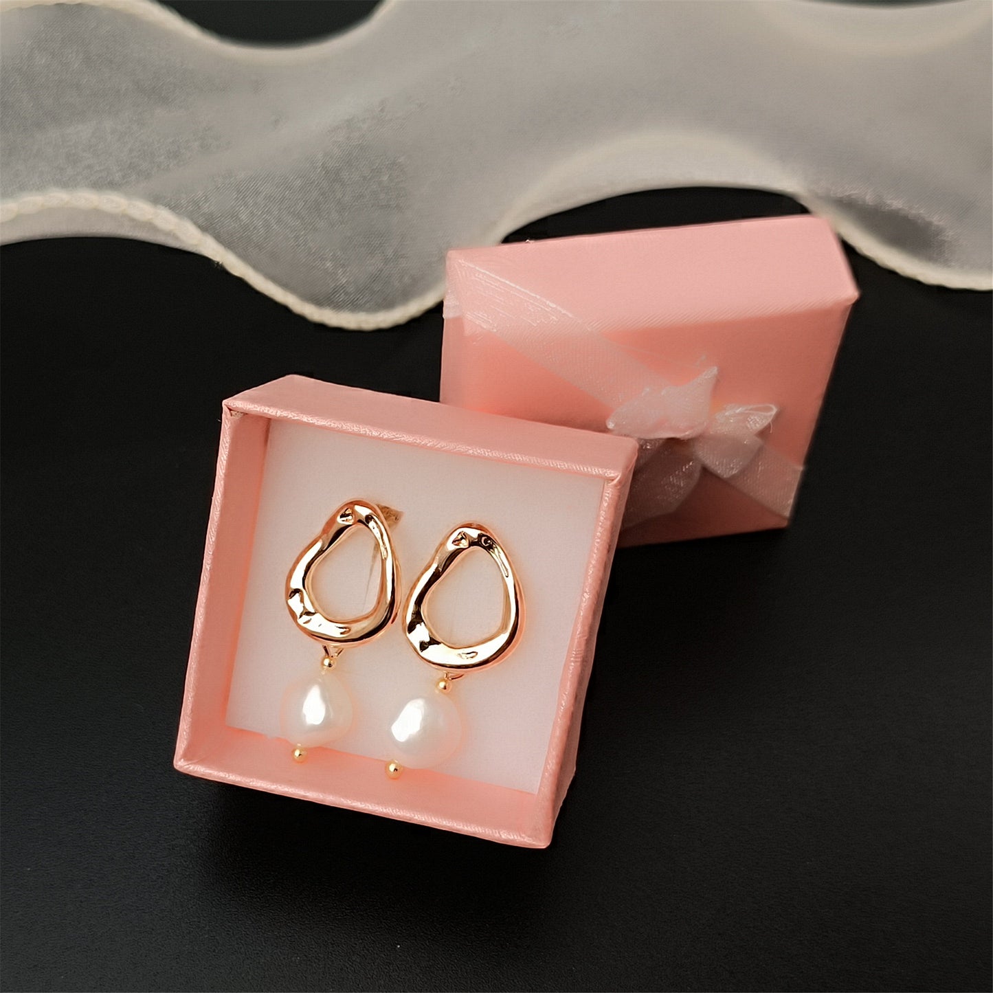 Natural Freshwater Baroque Pearl Earrings Daily Wear 14K GF Melt Waterdrop Circle Ear Stud Dangle Earing