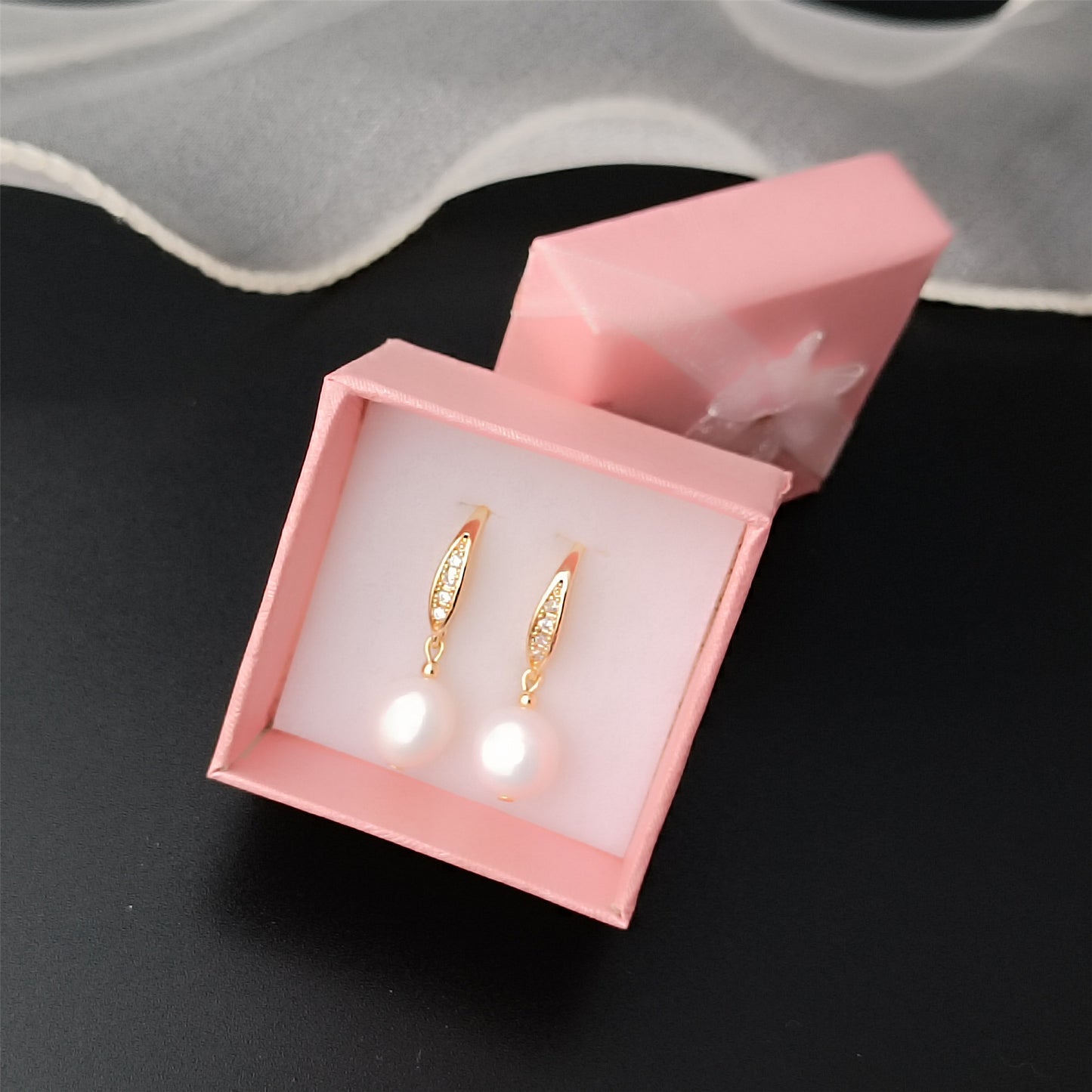 Natürliche Süßwasser-Barockperlen-Haken-Ohrringe, tägliches Tragen, 14 K GF Olive CZ-Ohrhaken, baumelnde Ohrringe