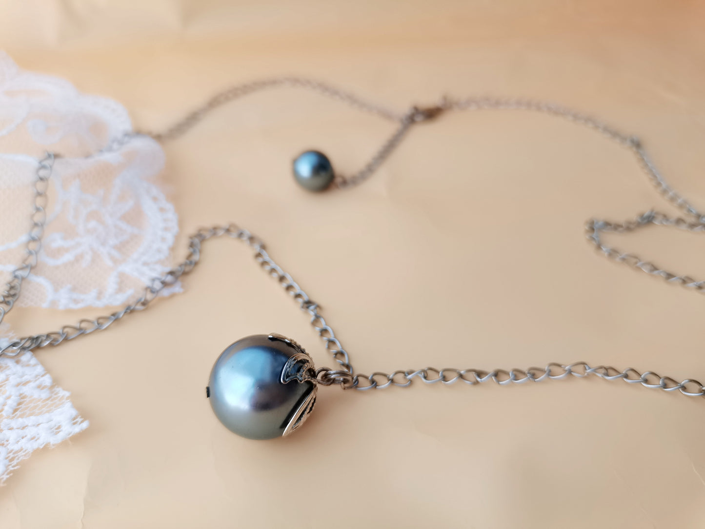 High Quality 16MM Black South Sea Shell Pearl Pendant Cable Chain Necklace