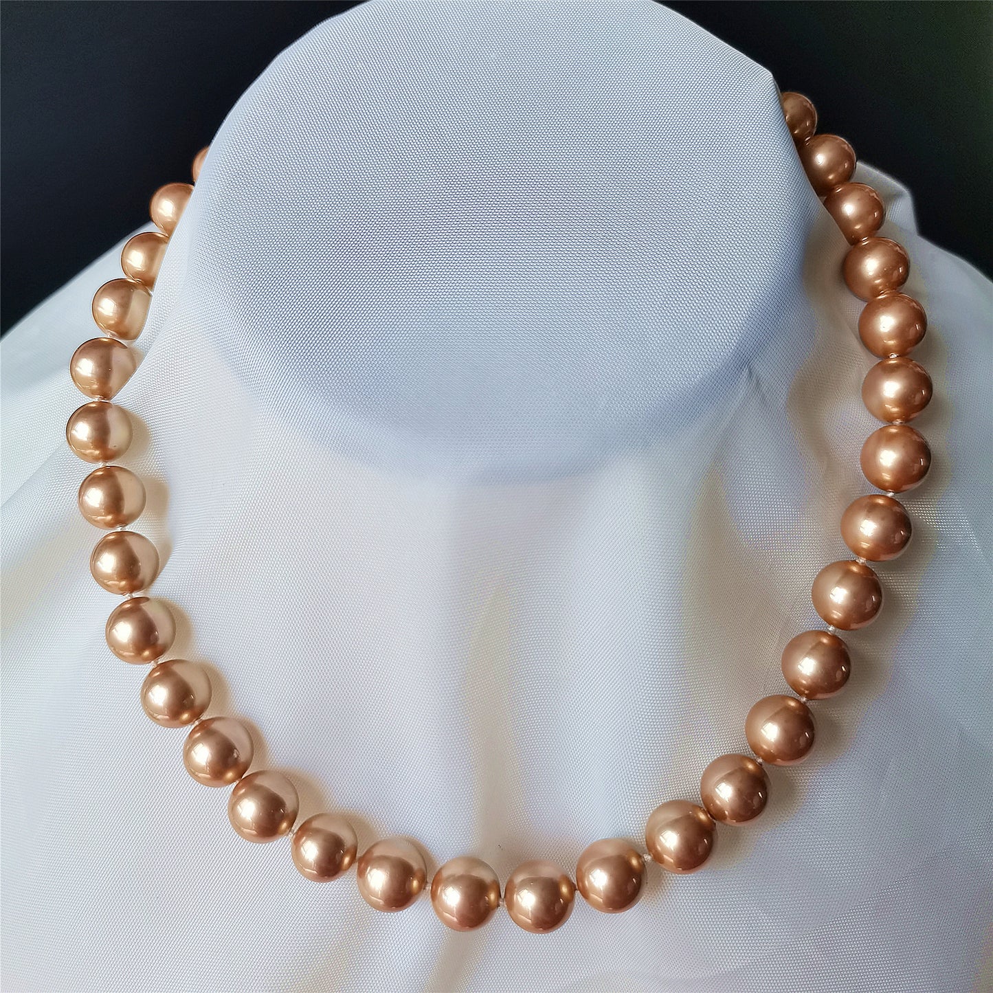 High Quality 10MM Champagne Shell Pearl Necklace 16" South Sea Beaded Choker