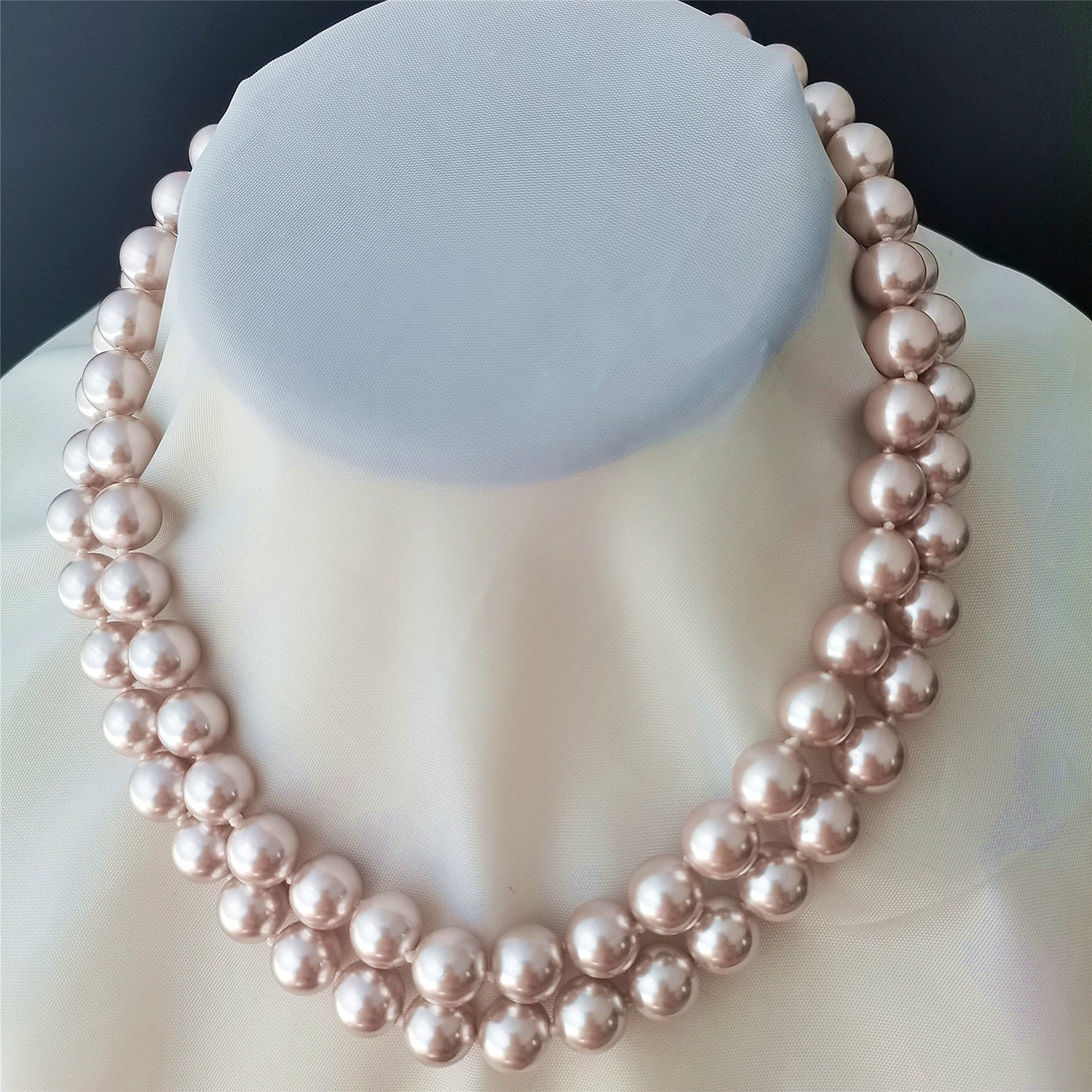 AAA+ Two Rows 10MM Lavender Shell Pearl Necklace 16" South Sea Beaded Choker