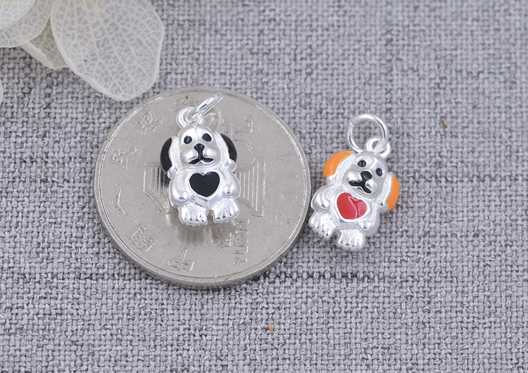Pendentif à breloque chien en argent sterling émail époxy S925