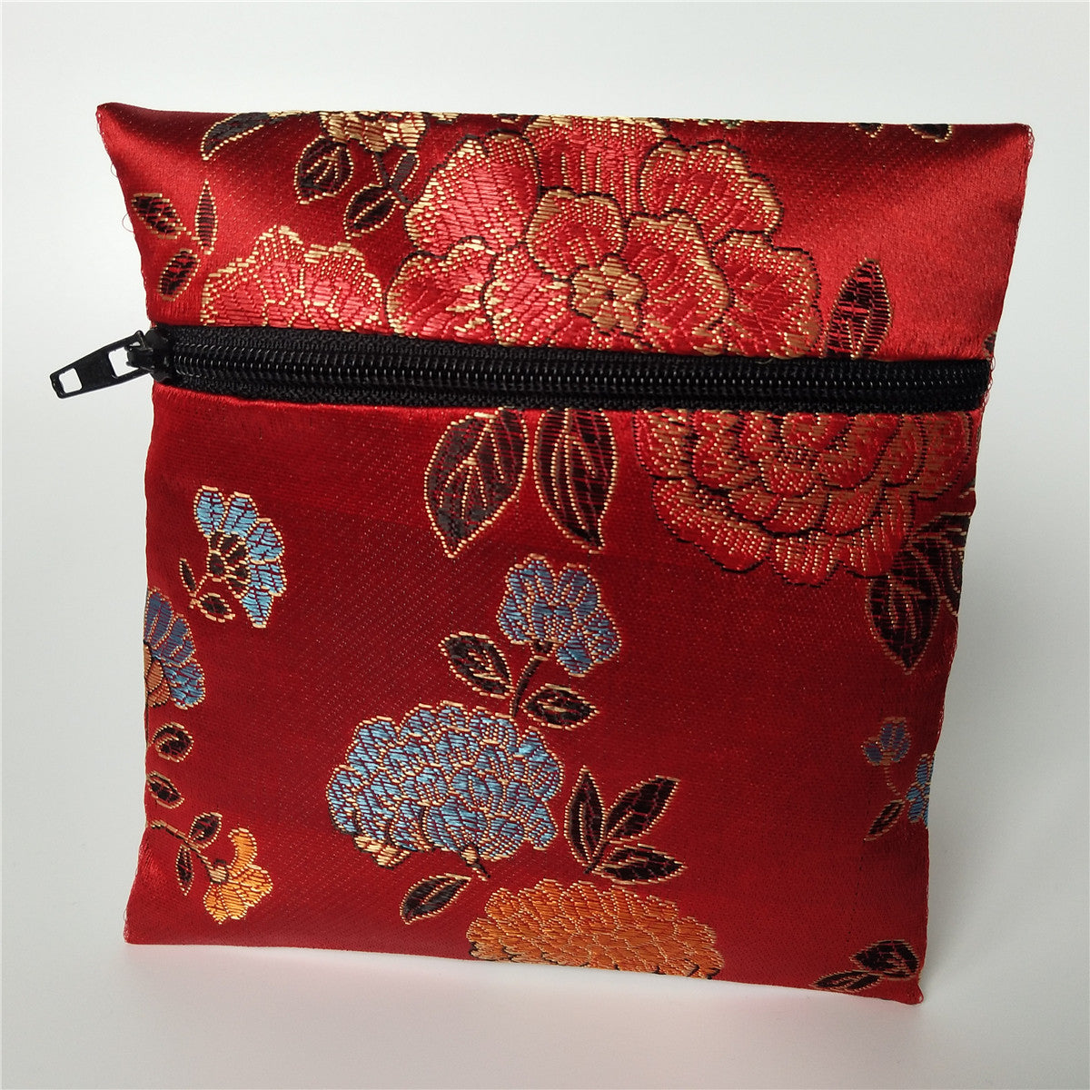 5x5" Colorful Floral Chinese Silk Pouch Pocket Money Coin Bag with Zip Grab Rosary Bead Traditional Packaging Bags for Jewelry Gift