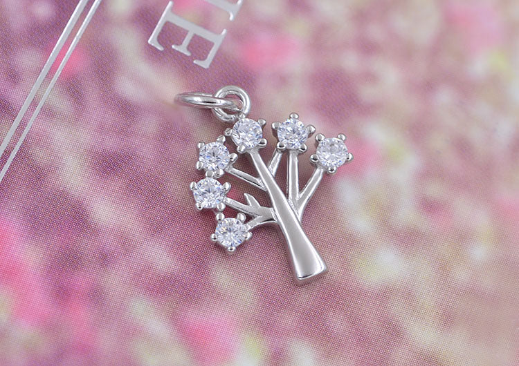 Pendentif à breloque petit arbre orné de strass en argent sterling S925