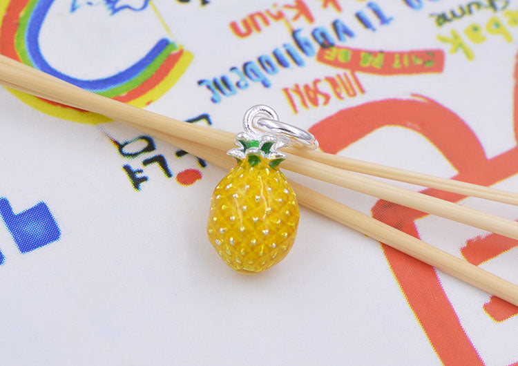 Pendentif à breloque ananas en argent sterling émail époxy S925