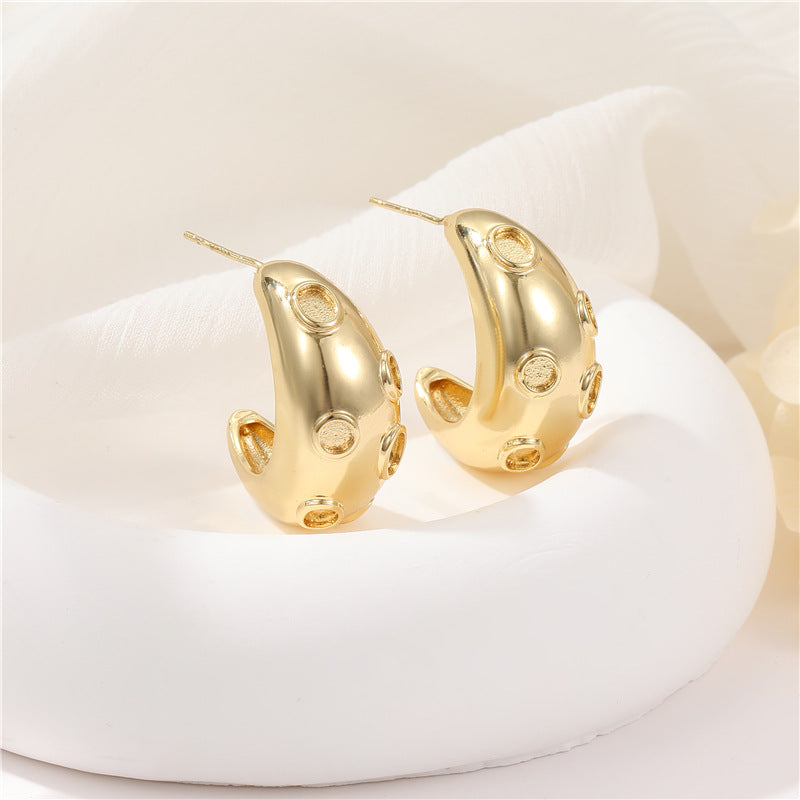 4 boucles d'oreilles à tige épaisses en demi-cercle ornées de strass 14K GF Earing
