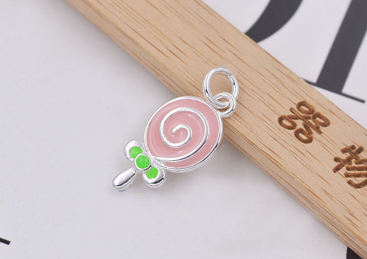 Pendentif à breloque sucette époxy en argent sterling émaillé S925