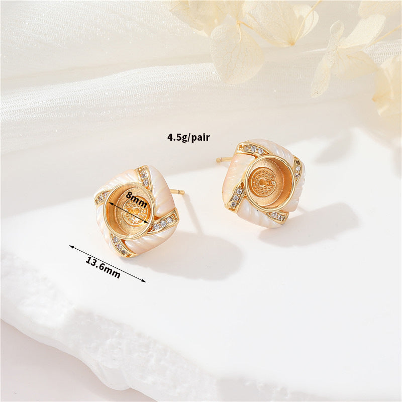 2 pendentifs à breloque carrés boucles d'oreilles clous d'oreilles coquille strass embelli 14K GF perle semi-percée perle vierge