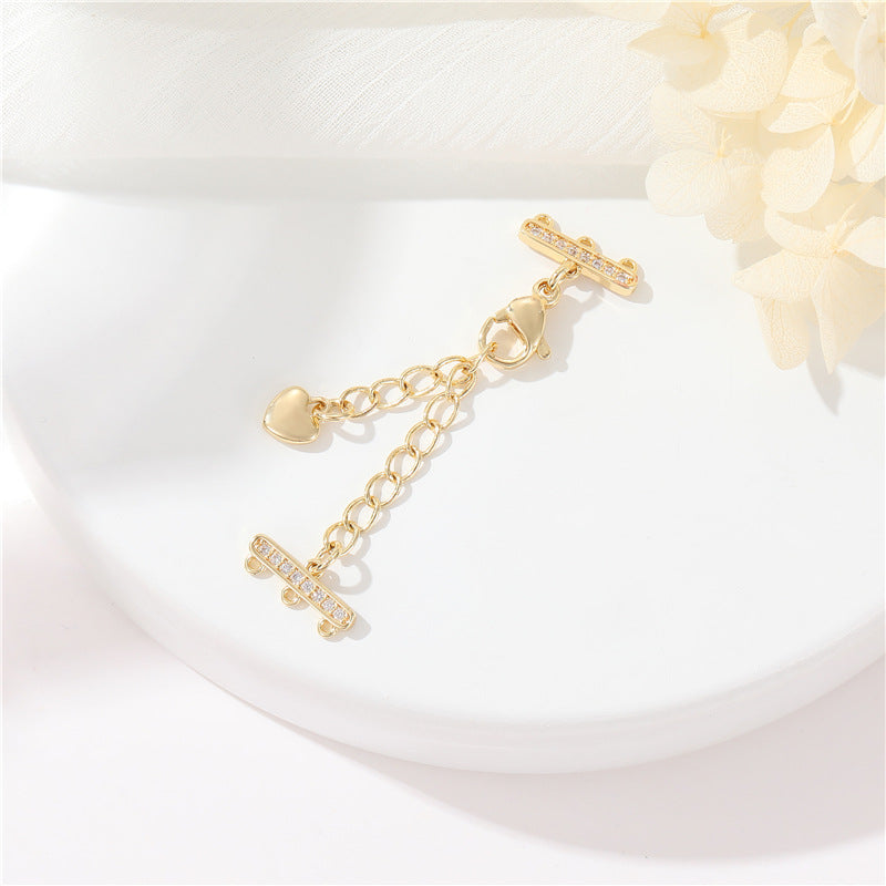 2 Multi Looped Stick Lobster Clasp with Extended Chain Extender Rhinestone Embellished 14K GF Pendant Clasps Connector