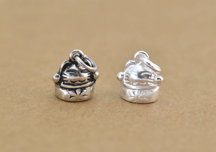 Sterling Silver Tiny Wealth Cat Charm Pendant S925 Finding