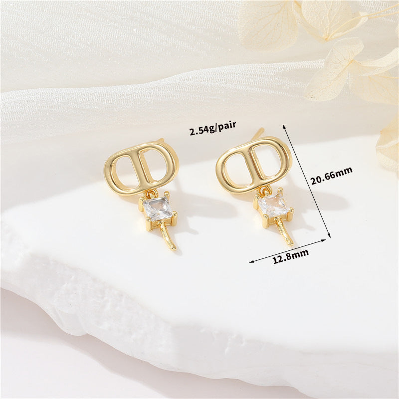 4 Star Eye Stud Earrings Rhinestone Embellished 14K GF Earing