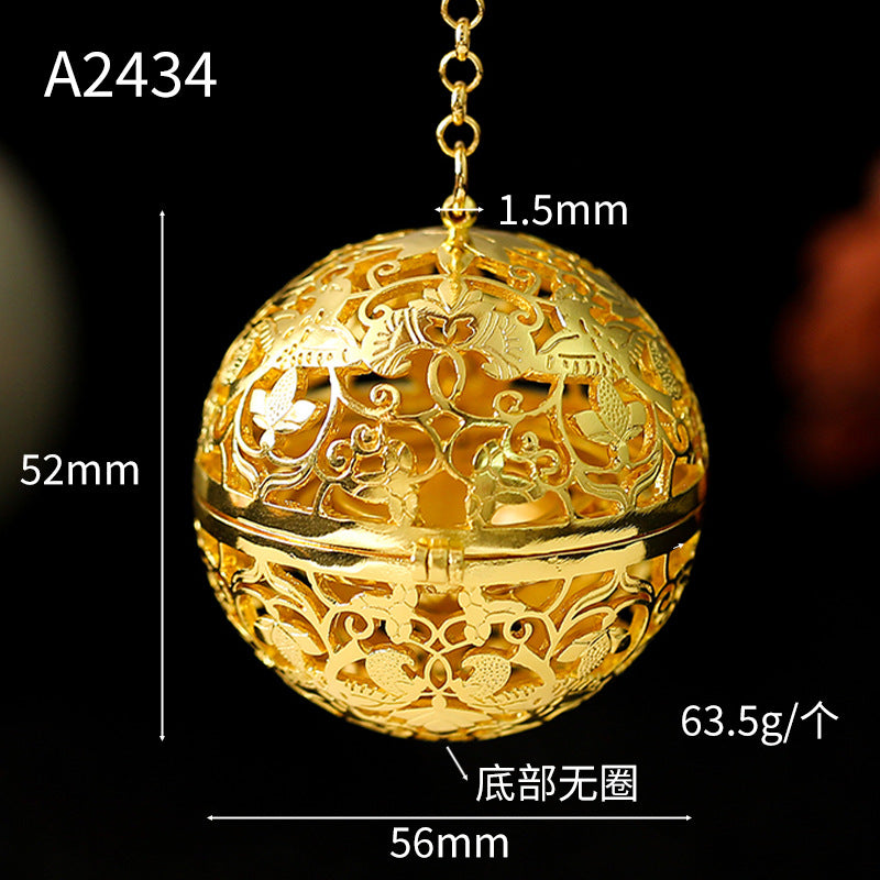 2 boîtes de prière rondes creuses, boule d'aromathérapie, parfum de vigne florale, pendentif à breloque 14K GF