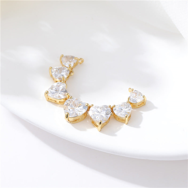 2 chaînes à griffes à double boucle, connecteur à maillons ronds en forme de cœur, strass embelli 14K GF
