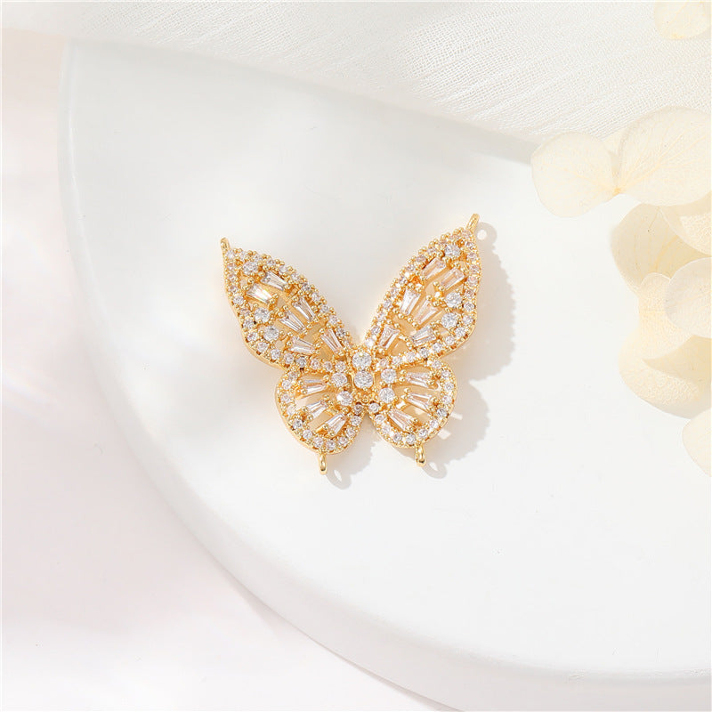 2 Butterfly Charm Pendant Rhinestone Embellished 14K GF