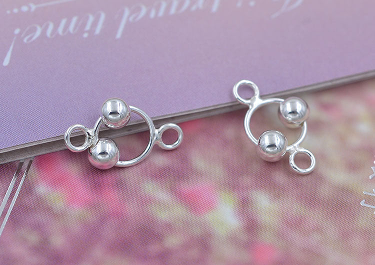 Argent sterling minuscule double boucle perles ovale cercle charme connecteur S925 trouver