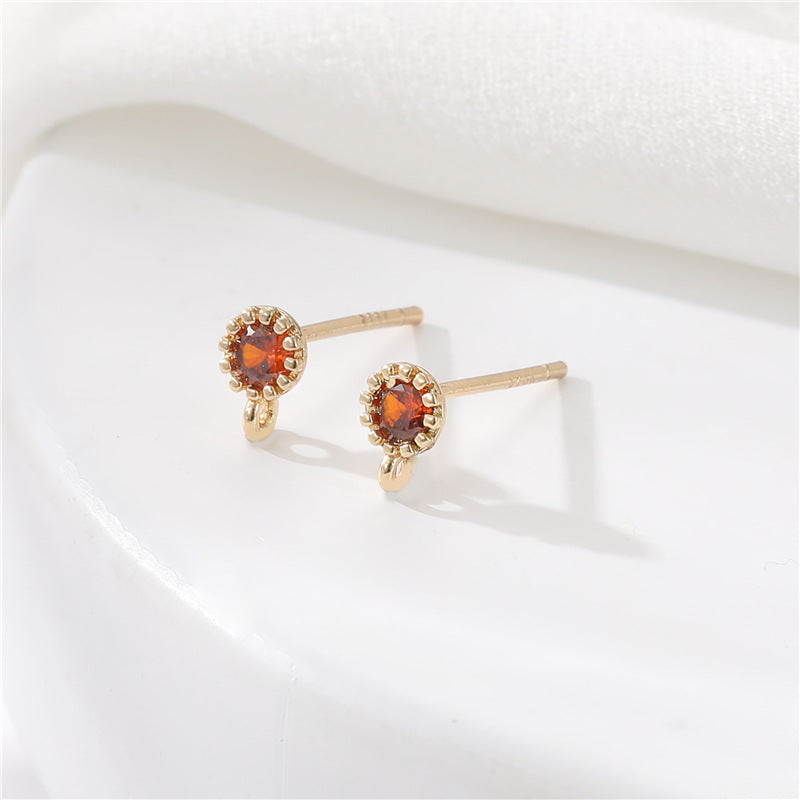 4 Butterfly Stud Earrings with Loop Rhinestone Embellished 14K GF Earing