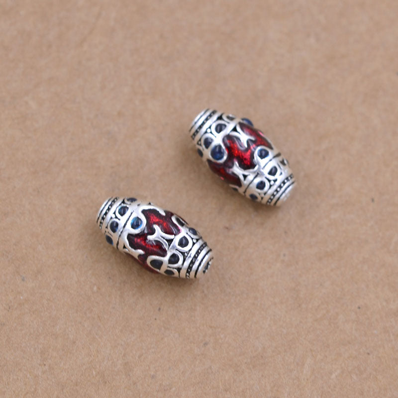 Sterling Silver Enamel Epoxy Floral Olive Bead Spacer S925 Finding