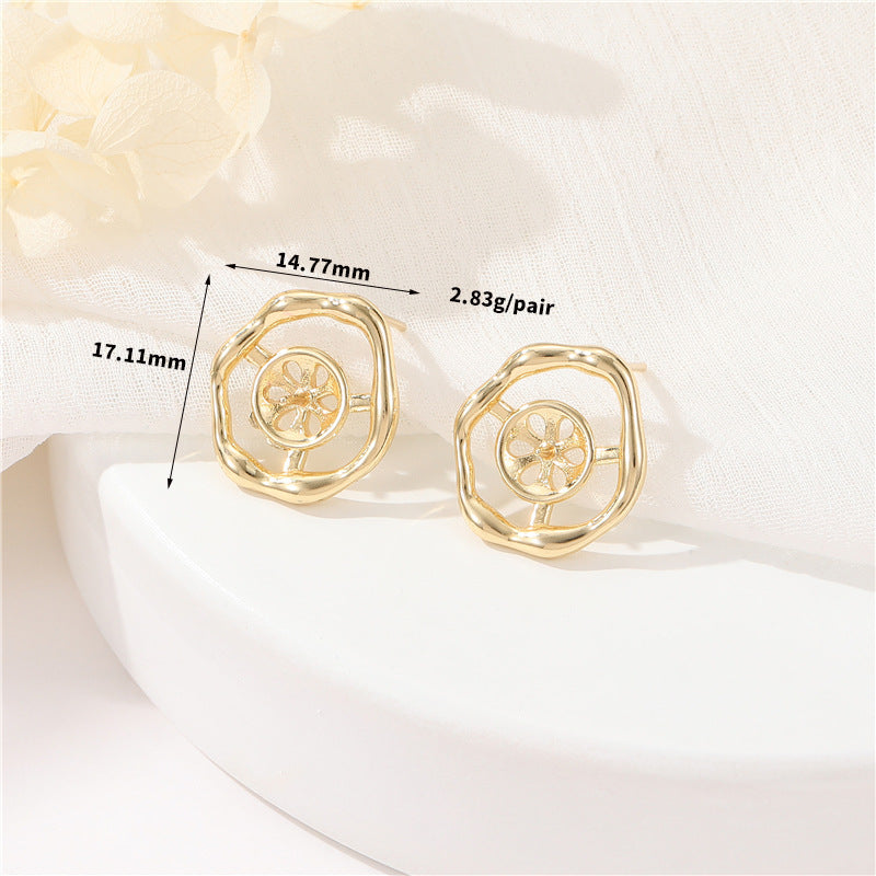 4 Cloud Circle Stud Earrings 14K GF Half Drilled Pearl Bead Blank