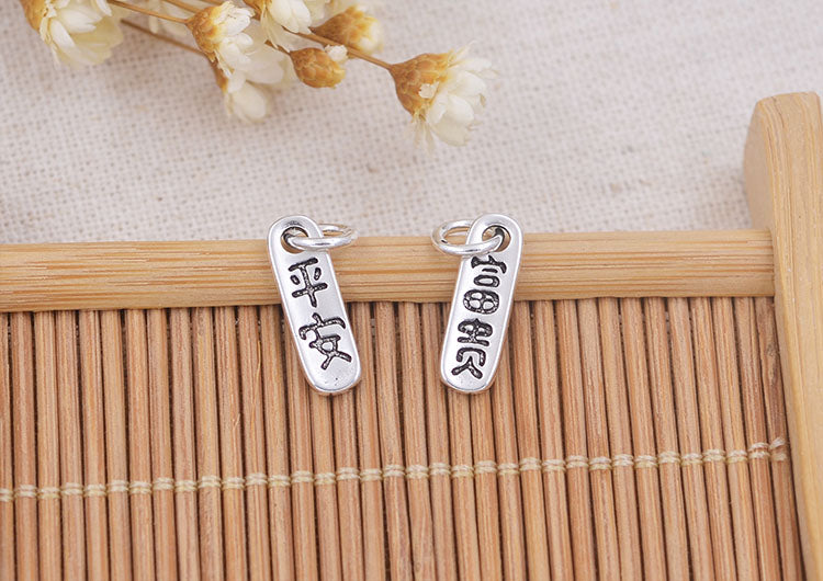 Pendentif à breloque en argent sterling avec petit personnage chinois 平安富贵, étiquette de richesse de la paix, recherche S925