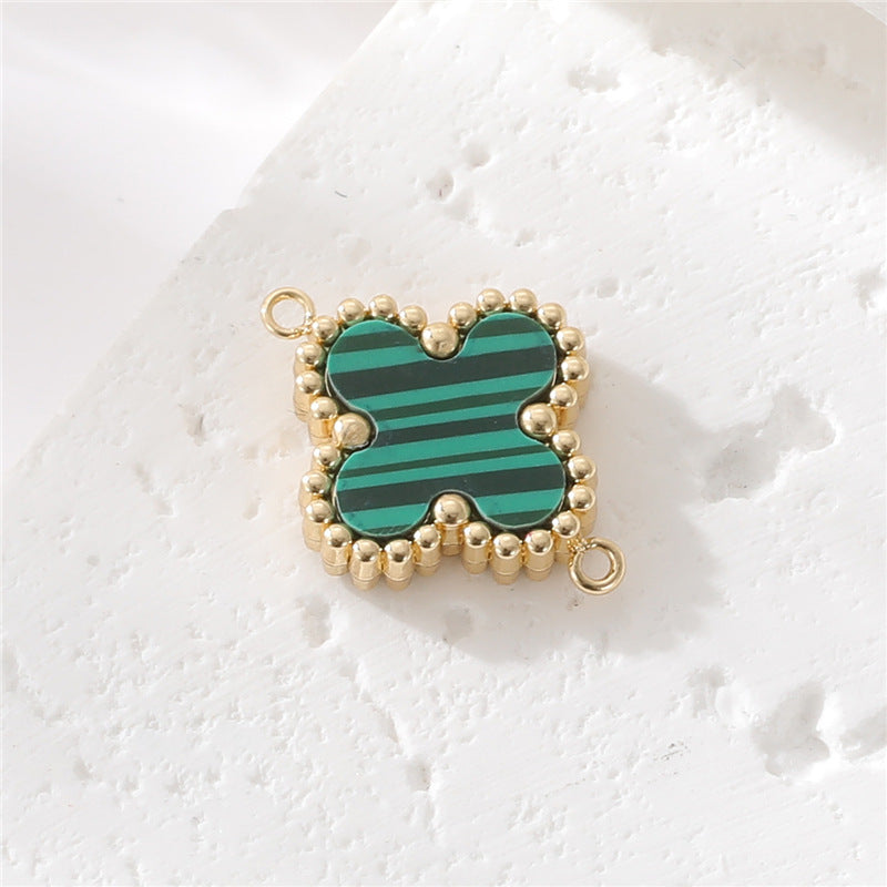 2 Croix Trèfle à Quatre Feuilles Charme Pendentif Coquille Malachite Embellie 14K GF
