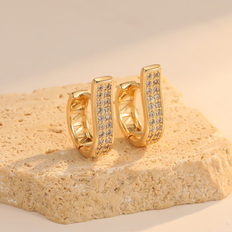 4 boucles d'oreilles créoles oblongues ornées de strass 14K GF Earing