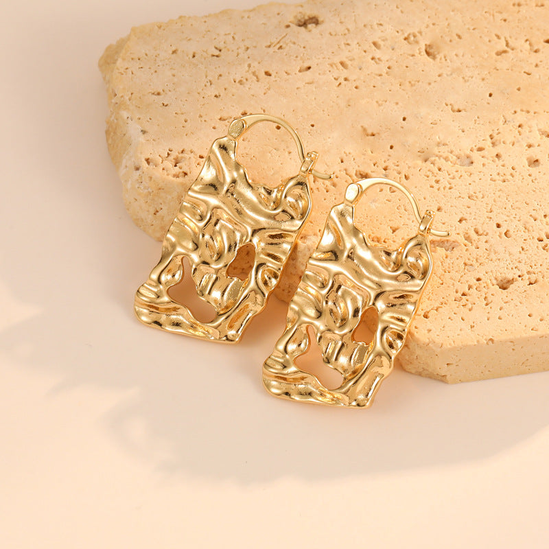 4 Chunky Hammered Piece Hoop Earring 14K GF Earing