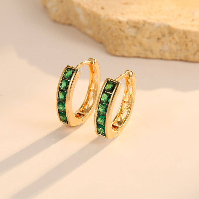 4 Round Hoop Earrings Rhinestone Embellished 14K GF Earing