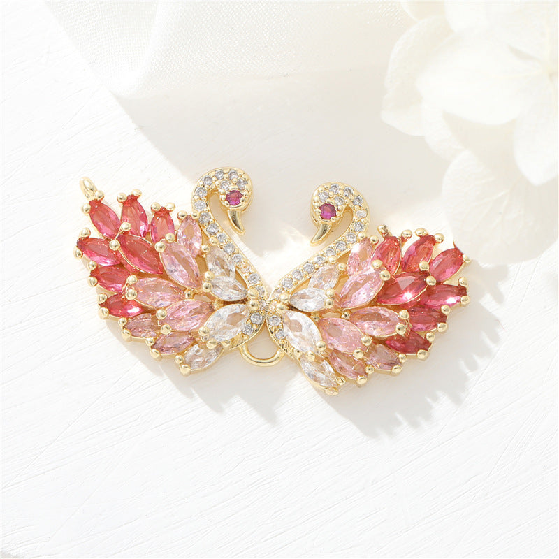 2 pendentif à breloque nœud papillon en forme de cygne orné de strass 14K GF