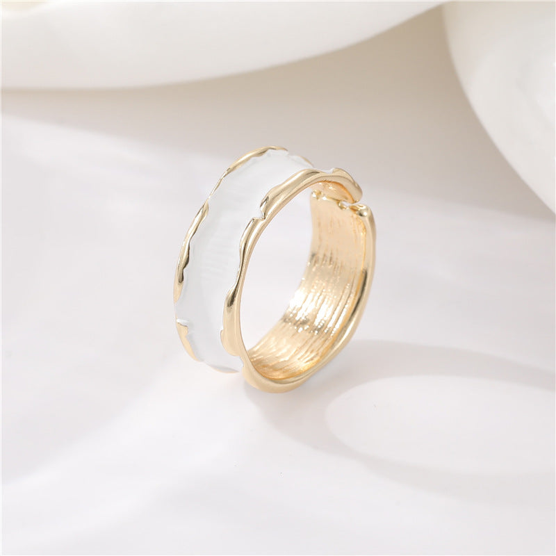 2 anneaux de déclaration noir blanc cercle ouvert émail époxy 14K GF