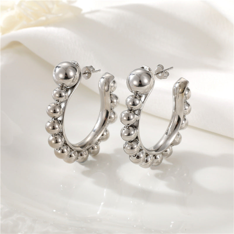 4 Ohrstecker mit Schleifen-Charm, Perlen, halbkreisförmig, mit Strasssteinen verziert, 14-Karat-GF-Ohrring