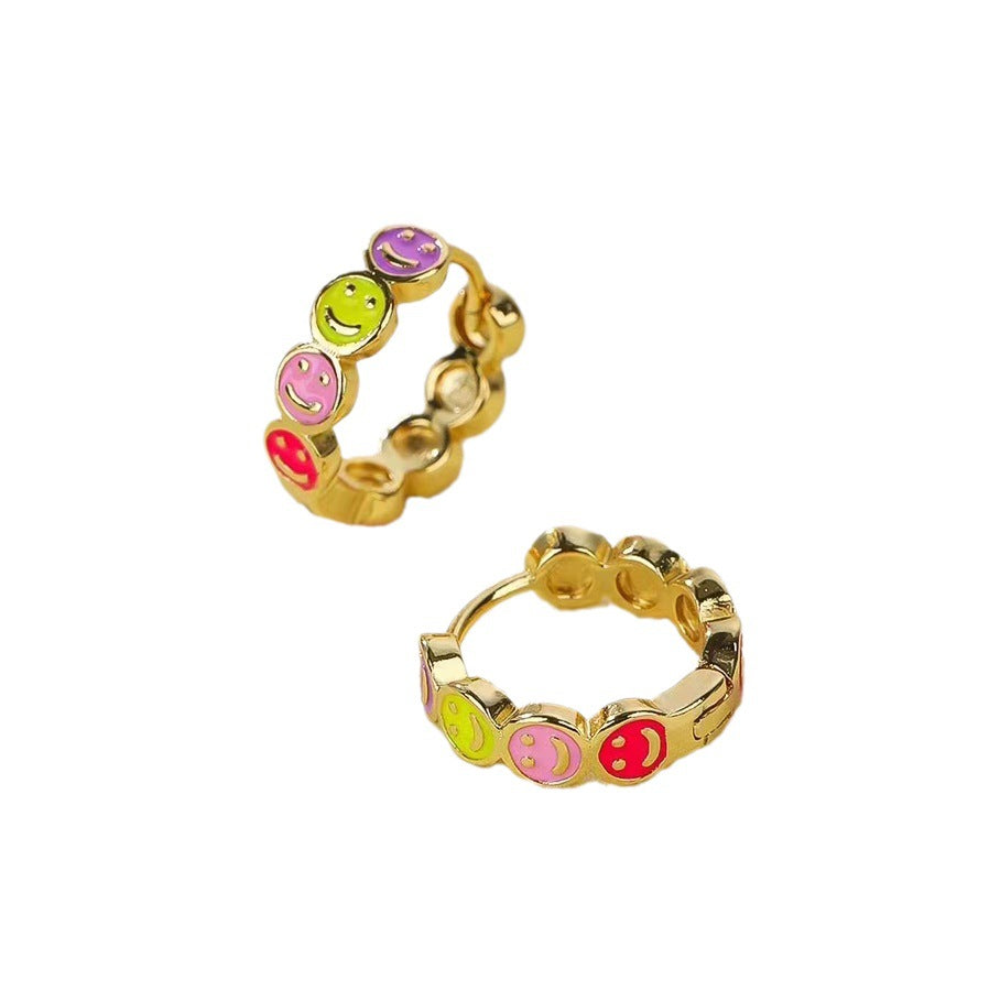 4 Smile Face Hoop Earrings Enamel Epoxy 14K GF Earing
