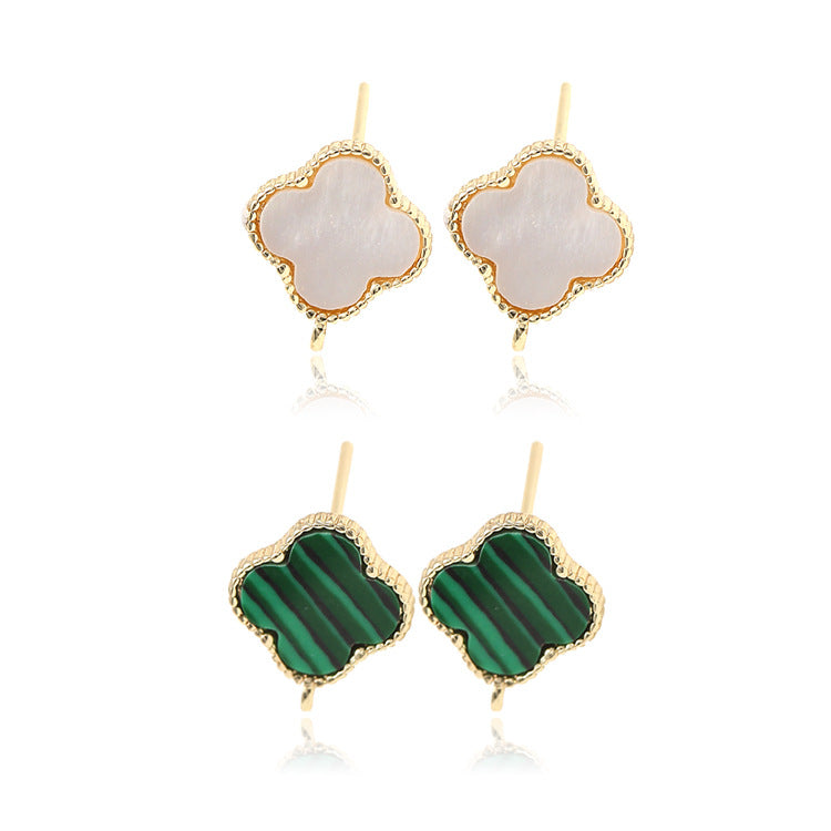 Boucles d'oreilles à tige florales à 4 croix avec boucle d'oreille ornée de coquille 14 carats GF