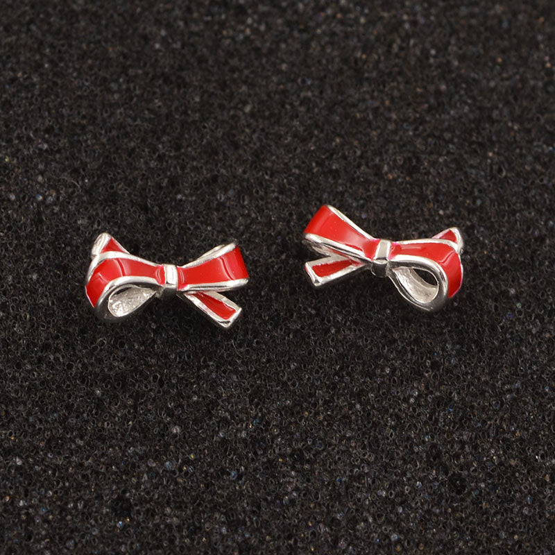 Boucles d'oreilles à tige en argent Sterling et émail époxy, imprimé patte, nœud papillon, résultats S925