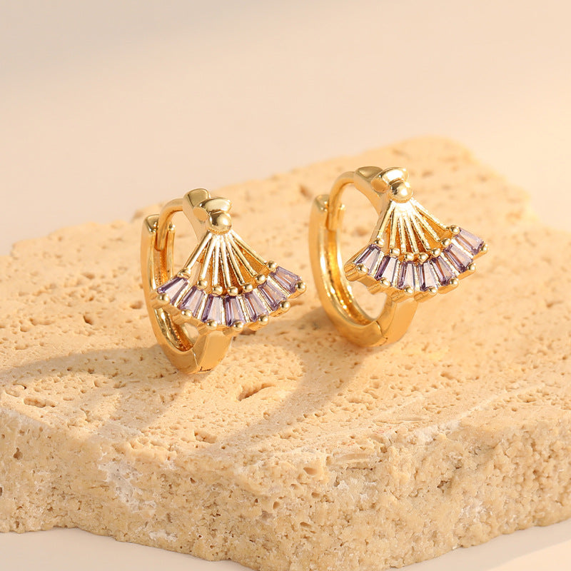 4 boucles d'oreilles créoles en éventail trapèze ornées de strass 14K GF